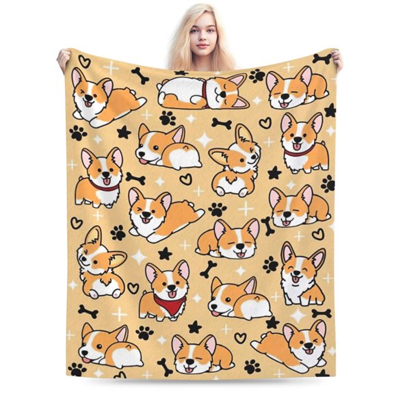 Cute Corgi Blanket Bedding Soft Lightweight Flannel Throw Blankets 50x40
