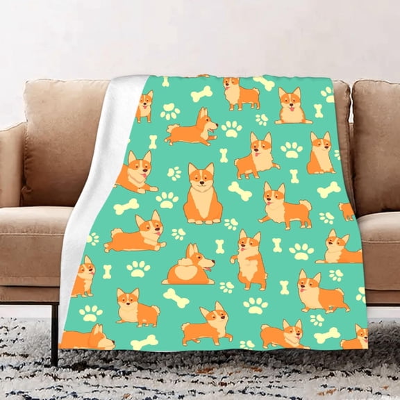 Cute Corgi Blanket Corgi Gifts for Corgi Lovers Orange Lightweight Soft Flannel Fleece Throw Blanket Dog Lovers Gifts for Women 50"x40"