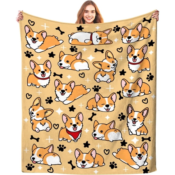 Cute Corgi Blanket, Cozy Dog Lover Throw Blanket for Adults Bedroom or Living Room