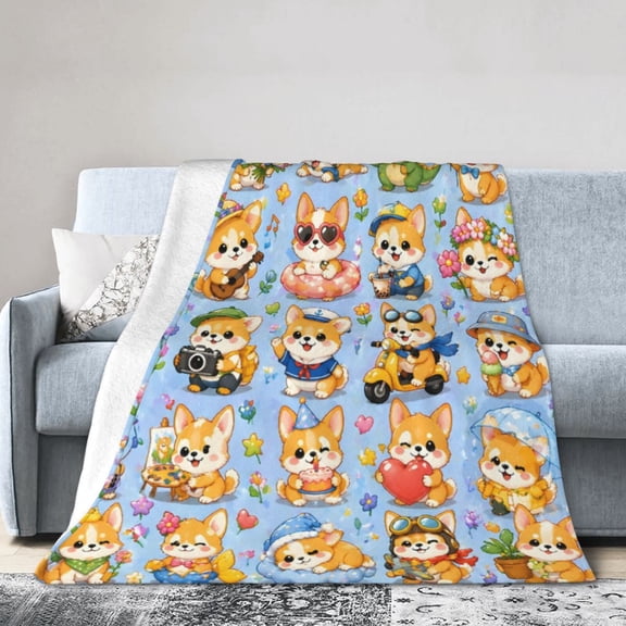 Cute Corgi Blanket Gift Cozy Soft Home Decor with Fun and Playful Design for Animal Lovers and 50x40