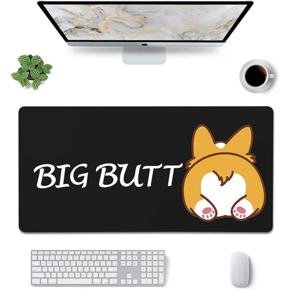 Cute Corgi Butt Pattern Desk Mat,Cartoon Animal Game Mouse Pad,Black Extended Desk Mat,Desk Writing Mat for Office Work Home for Girl Boy(31.5''''X15.7'''', Black&Corgi Butt)