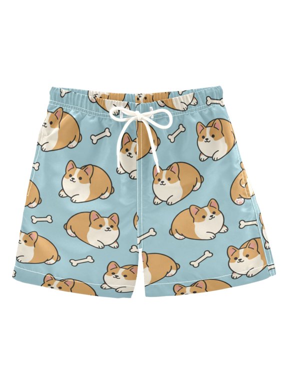 Cute Corgi Butt Swim Trunks Quick Dry Beach Pool Board Shorts Lightweight Stylish Print Sizes 2T to XL