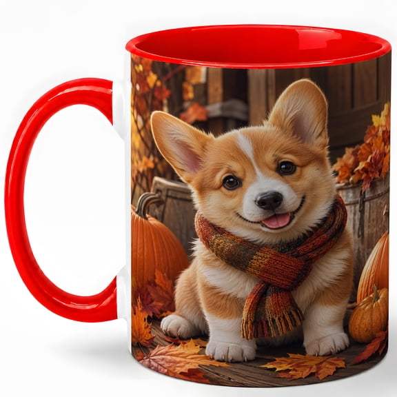 Cute Corgi Coffee Mug, Fall Pumpkin Dog Lover Autumn Design, 11 oz Ceramic Cup
