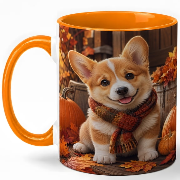 Cute Corgi Coffee Mug, Fall Pumpkin Dog Lover Autumn Design, 11 oz Ceramic Cup