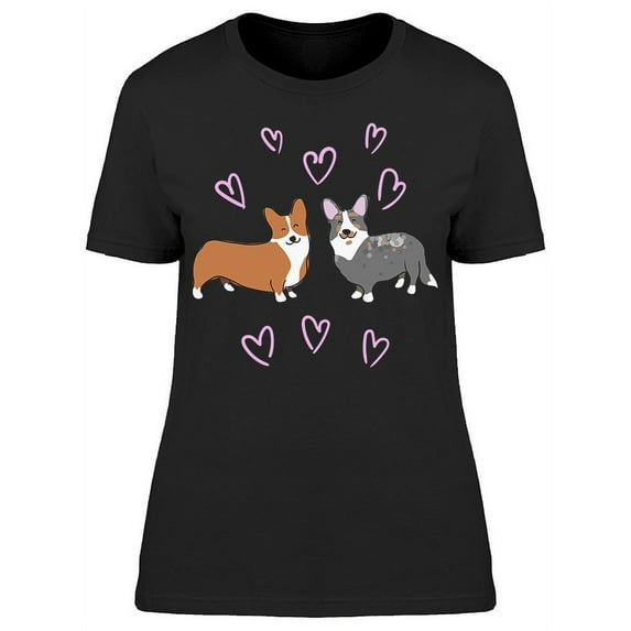 Cute Corgi Couple And Hearts T-Shirt Women -Image by Shutterstock, Female Small