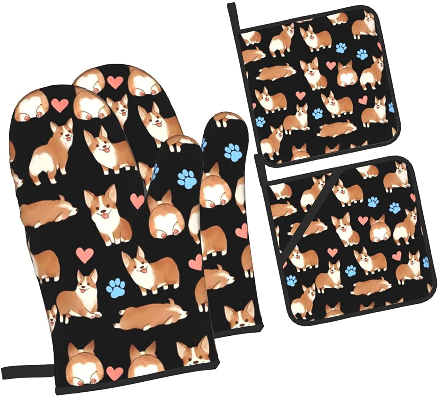 Cute Corgi Dog Heat Resistant Oven Mitts and Pot Holders Sets Non Slip  Kitchen Gloves Hot Pads with Inner Cotton Layer for Cooking BBQ Baking  Grilling