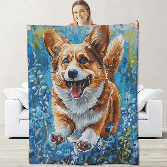 Cute Corgi Dog Blanket for Girls Boys Kids, Flannel Realistic Minimalist Blankets Gifts, Puppy Portrait Soft Warm Cozy Throws for Sofa Couch Bed Living Room Bedroom Home Decor