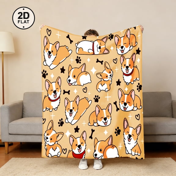 Cute Corgi Dog Blanket - Soft Cozy Bedspread Suitable for Home, Sofa & Camping - - Warmth with Adorable Corgi Patterns, Bedspread for Pet Lovers