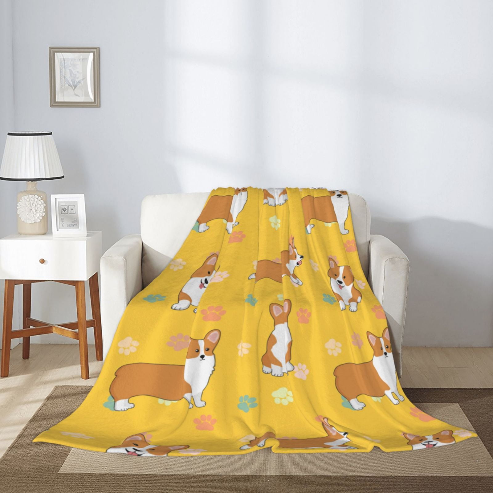 Cute Dog Colorful Footprints Throw Blanket for Couch Sofa and Bed
