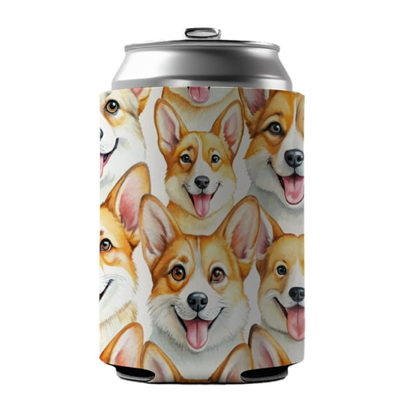 Cute Corgi Dog Faces Watercolor Drink Beer Soda Insulated Sleeve Holder Can Cooler Hugger