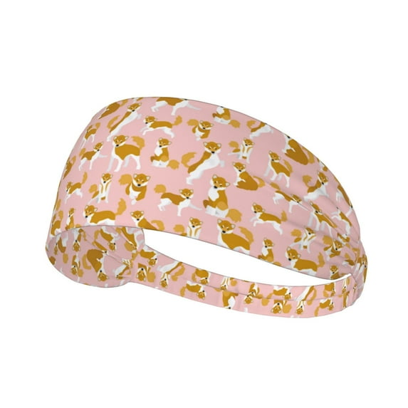 Cute Corgi Dog Funny Pink Headbands for Women Men, Workout Elastic Sweat Band for Yoga Running Cycling Gym Exercise Non Slip Head Bands for Women's Hair