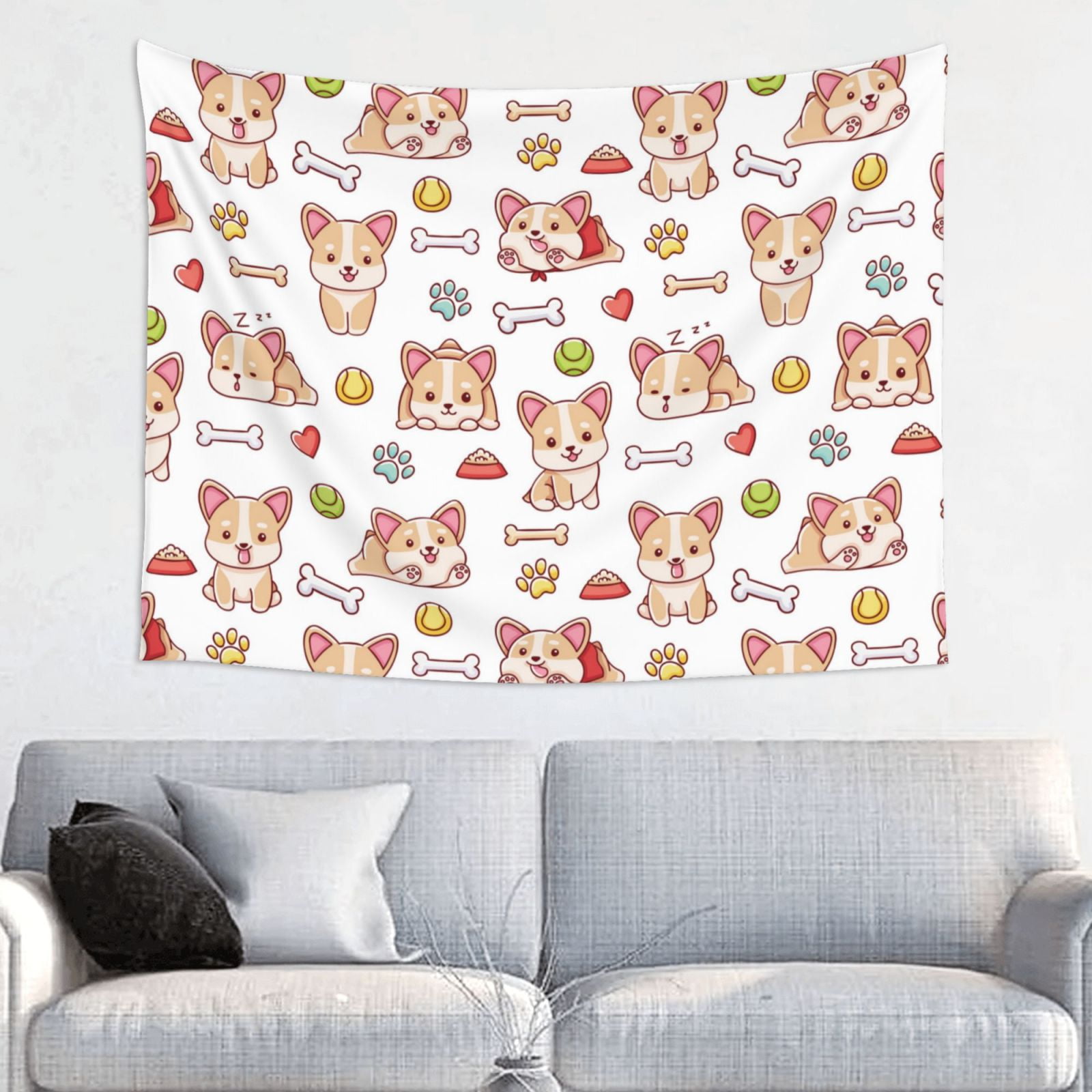 Cute Corgi Dog Funny Softball Tapestry for Bedroom - Tapestry Wall Hanging Wall Tapestry for ...