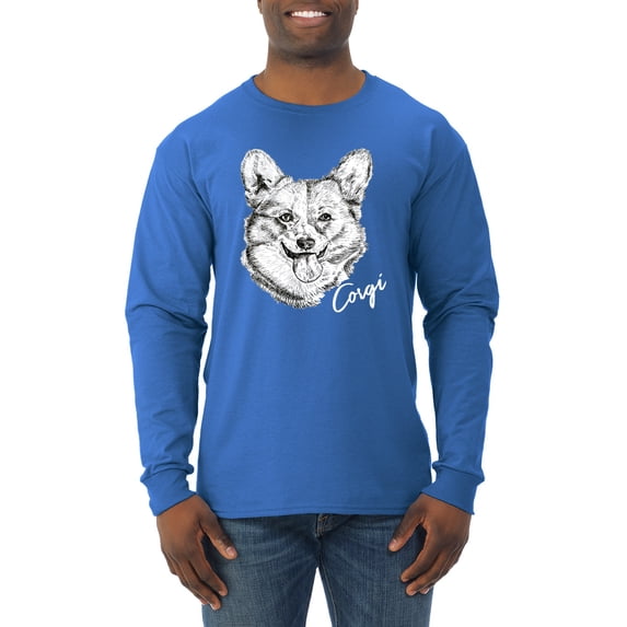 Cute Corgi Dog Lover Pet Owner Animal Lover Mens Long Sleeve Shirt, Royal, Medium