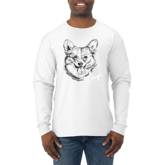 Cute Corgi Dog Lover Pet Owner Animal Lover Mens Long Sleeve Shirt, White, Medium