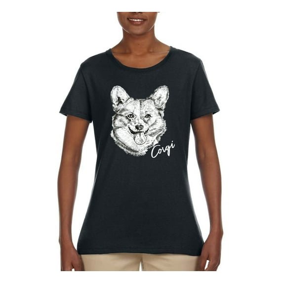 Cute Corgi Dog Lover Pet Owner Animal Lover Womens Graphic T-Shirt, Black, Small