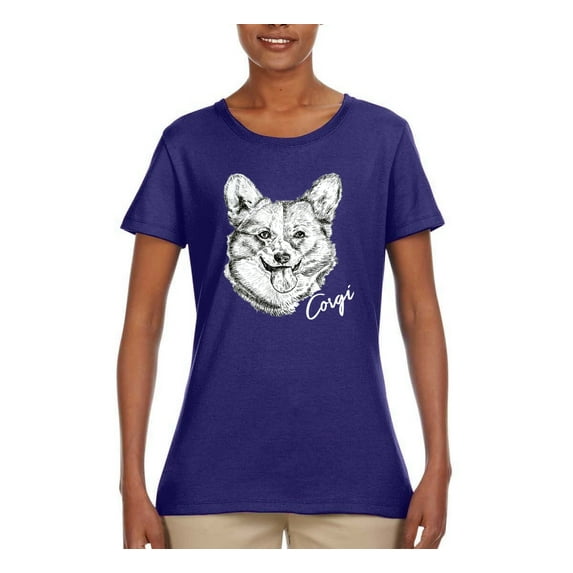 Cute Corgi Dog Lover Pet Owner Animal Lover Womens Graphic T-Shirt, Purple, Large