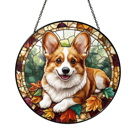 Cute Corgi Dog Stained Glass Suncatcher, Pet Lover Window Hanging Decor, Canine Art Panel Accent for Cozy Home Gift