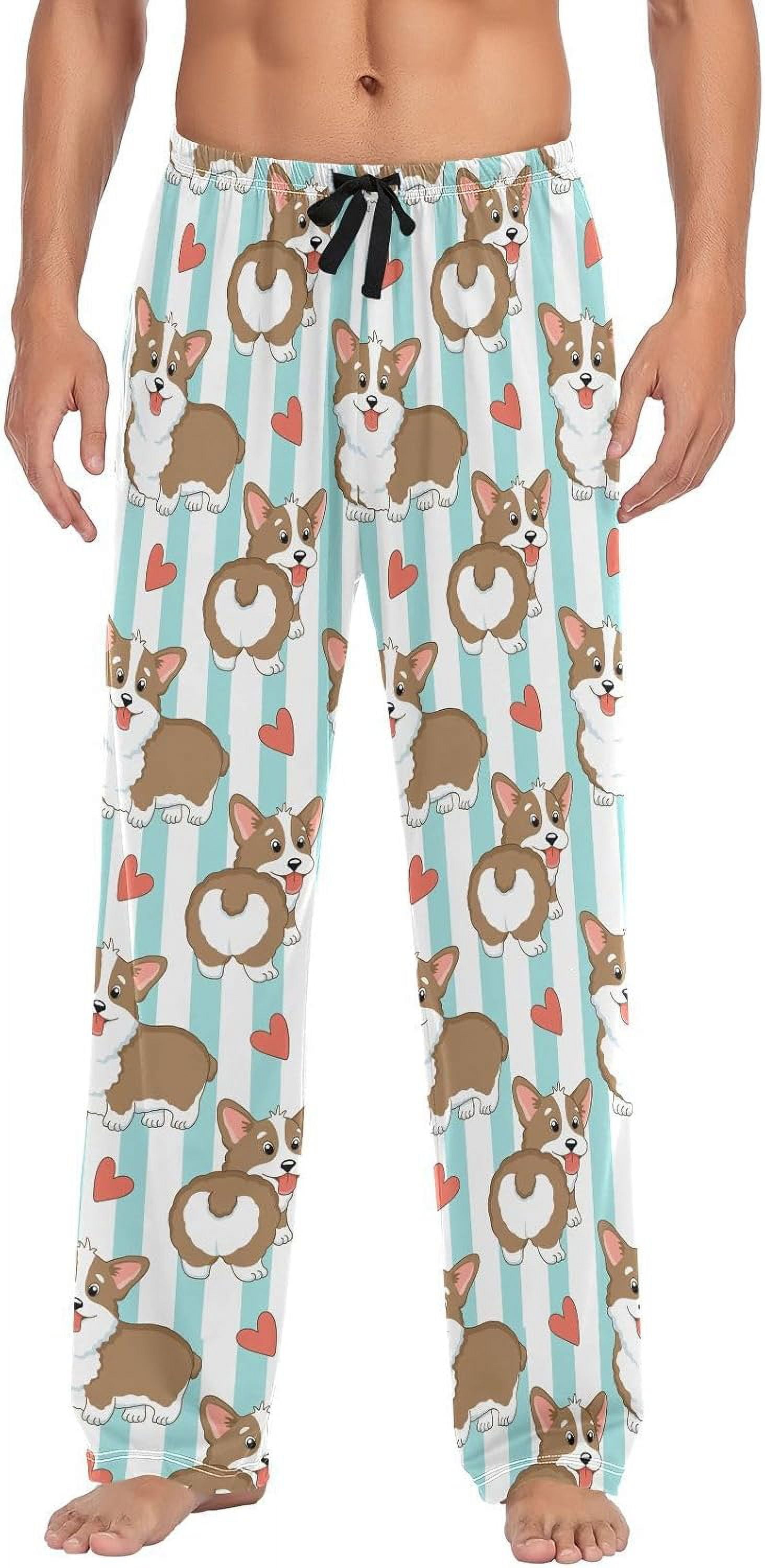 Cute Dogs Hearts Striped Mens Pajama Pants Sleepwear Lounge Men's