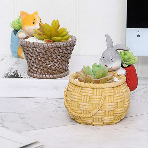 Cute Corgi Dogs Plant Pots,Resin Flower Pots Outdoor Garden Planters with Drain Holes 5.3 inch Indoor Small Plant Pots for Family Woman Wife Mother Gift