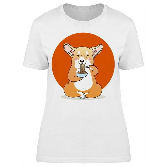 Cute Corgi Eating Ramen/ T-Shirt Women -Image by Shutterstock, Female x-Large