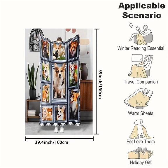 Cute Corgi Flannel Throw Blanket - Soft, Warm & Comfortable All-Season Bedding, Perfect Gift for Corgi Lovers, Ladies, Birthday & Halloween Decor