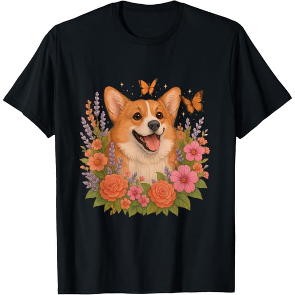 Cute Corgi Flower Retro Corgi Mom Floral T-Shirt, F981 Tshirt All Size S-5XL