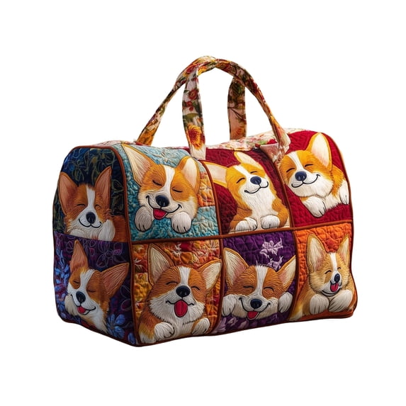 Cute Corgi & French Bulldog Duffel Bag, 3D Embroidered Canvas Travel Tote, Large Capacity Weekender Bag for Pet Lovers, Gym & Overnight Trips