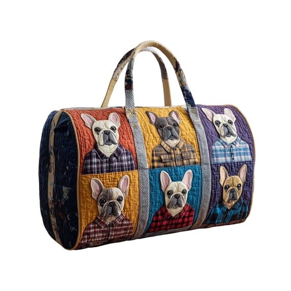 Cute Corgi & French Bulldog Duffel Bag, 3D Embroidered Canvas Travel Tote, Large Capacity Weekender Bag for Pet Lovers, Gym & Overnight Trips