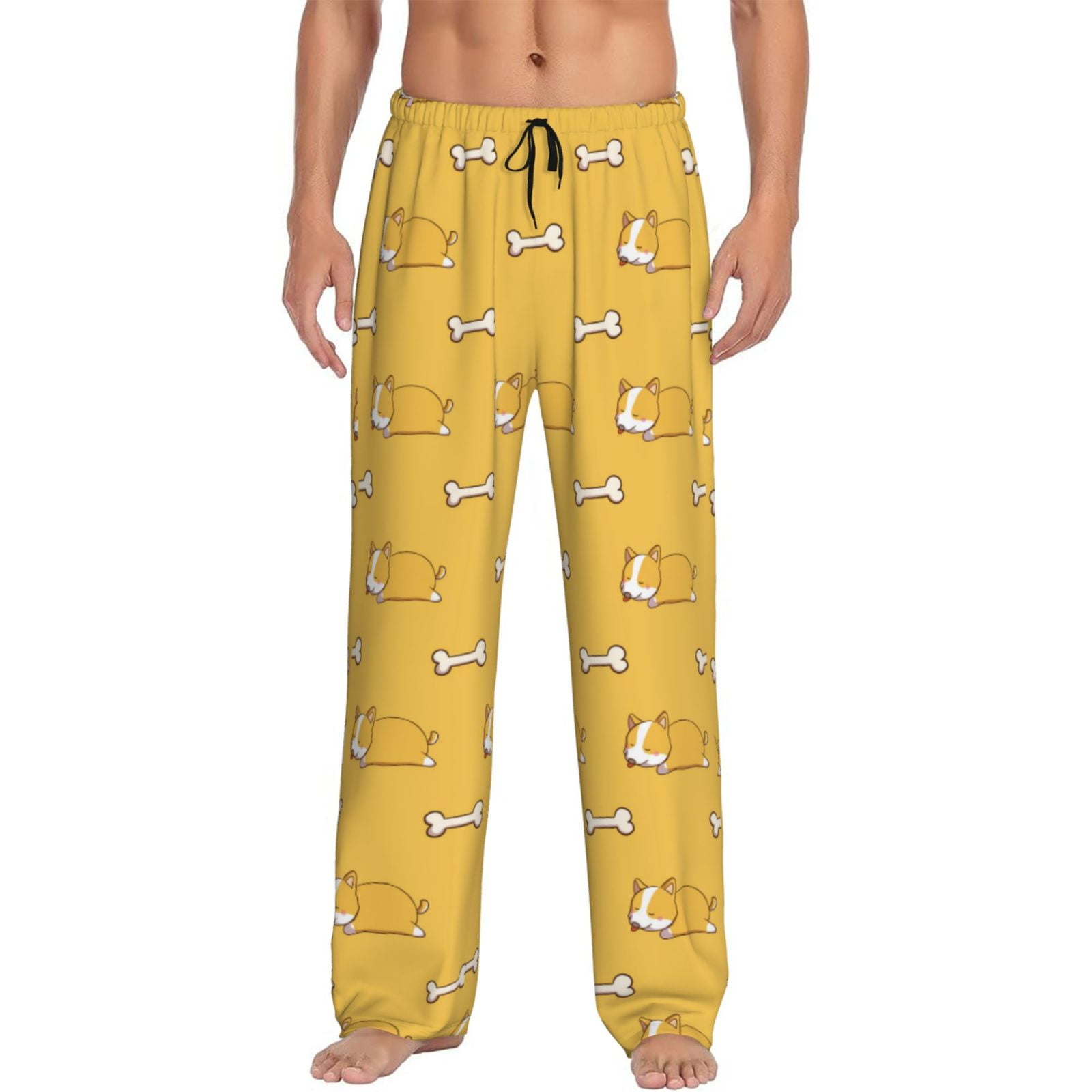 Cute Corgi Funny Bones Yellow Mens Pajama Pants Soft Sleep Lounge Pants for Men Casual Men s PJ Bottoms Pants with Pockets Walmart