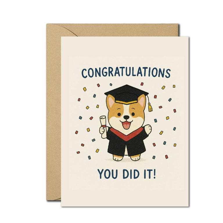 Cute Corgi Graduation Card  Congratulations You Did It  Dog Lover  Graduate Greeting Card  Adorable Celebration Card  Blank Inside -  Walmart.com