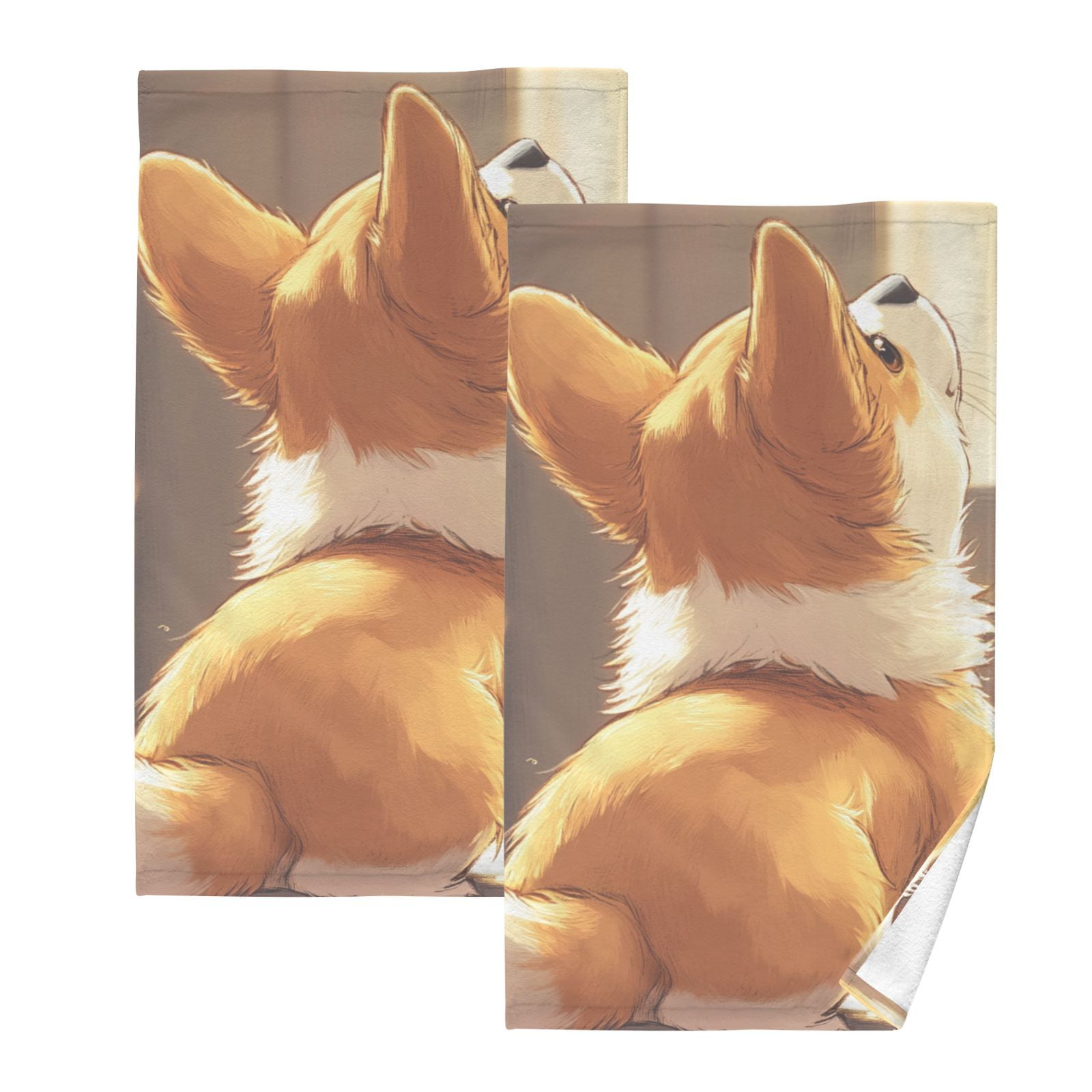 Cute Corgi Hand Towels Cotton Bath Towels Large Face Towels Absorbent for Bathroom 2 Packs