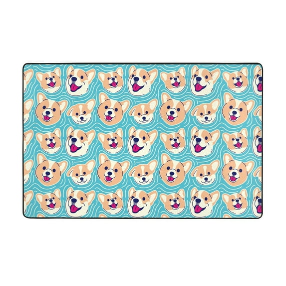 Cute Corgi Head Shaggy Area Rug, Rugs for Living Room Bedroom Non Slip Door Mat Indoor Carpet Machine Washable Nursery Home Decor Floor Mats for Entryway 60x39in-#