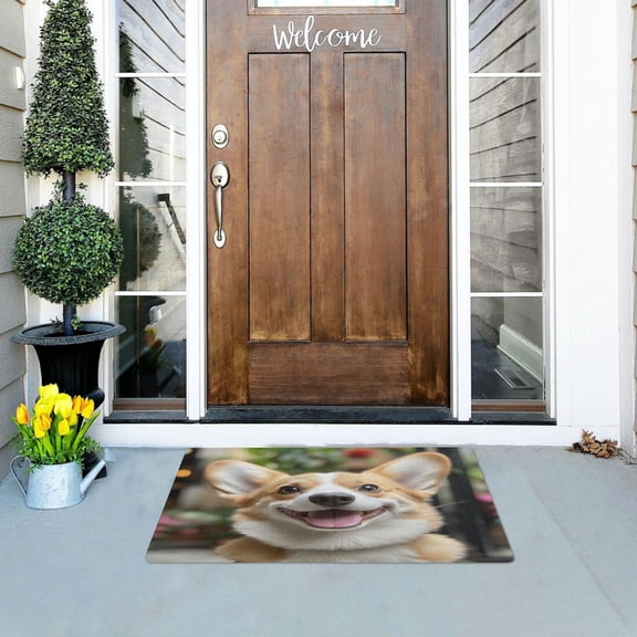 Cute Corgi Highly Absorbent Polyester Doormat Anti-slip Anti-fouling Indoor Outdoor Entrance Welcome Mat 3220in.
