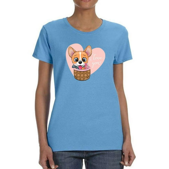 Cute Corgi In A Basket T-Shirt Women -Image by Shutterstock, Female 3X-Large