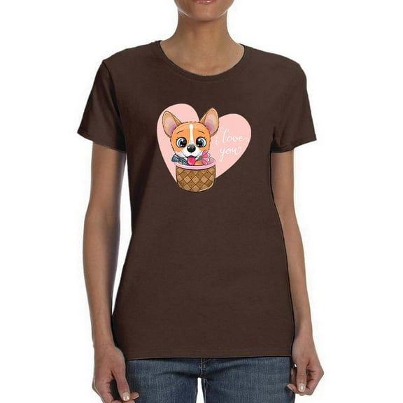Cute Corgi In A Basket T-Shirt Women -Image by Shutterstock, Female Large
