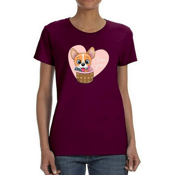 Cute Corgi In A Basket T-Shirt Women -Image by Shutterstock, Female Medium