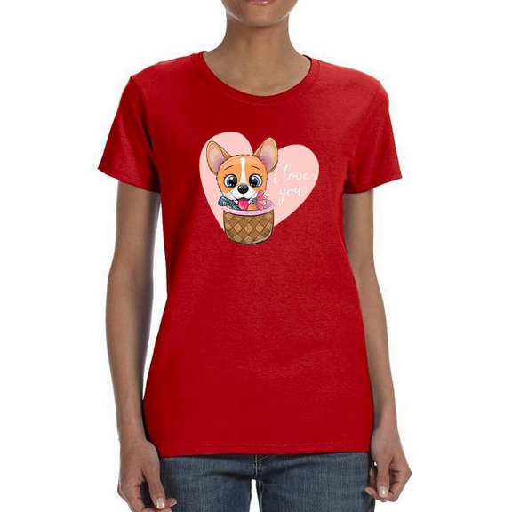 Cute Corgi In A Basket T-Shirt Women -Image by Shutterstock, Female XX-Large