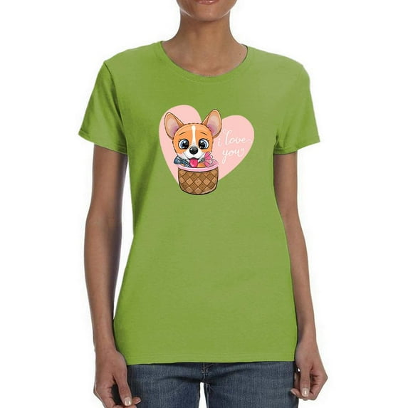 Cute Corgi In A Basket T-Shirt Women -Image by Shutterstock, Female x-Large