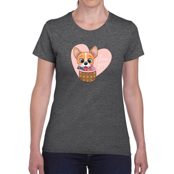 Cute Corgi In A Basket T-Shirt Women -Image by Shutterstock, Female x-Large