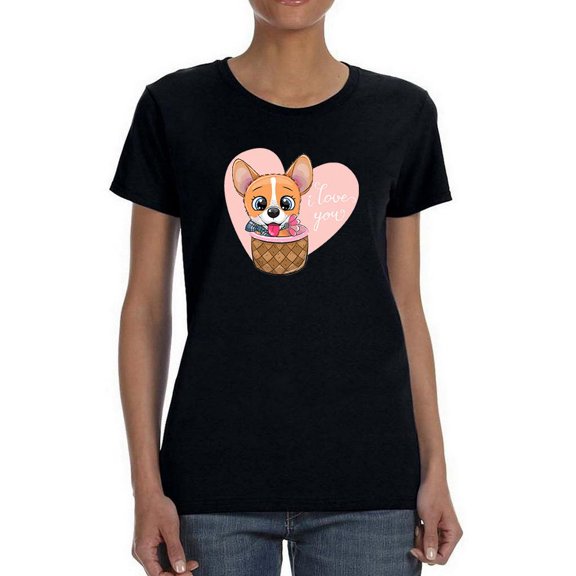 Cute Corgi In A Basket T-Shirt Women -Image by Shutterstock, Female x-Large