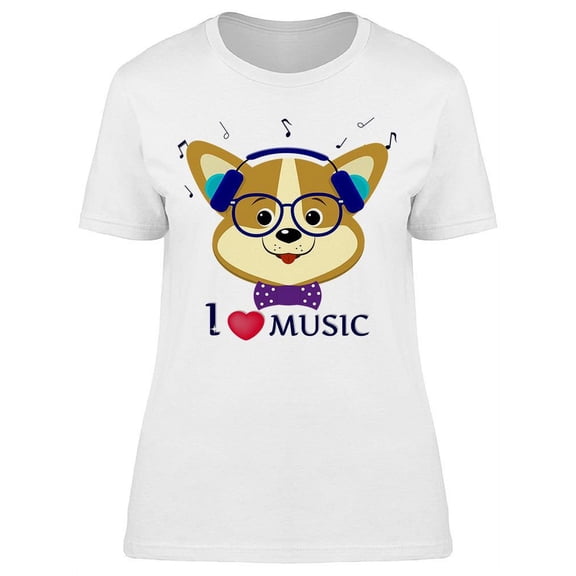 Cute Corgi Lloves Music T-Shirt Women -Image by Shutterstock, Female 3X-Large