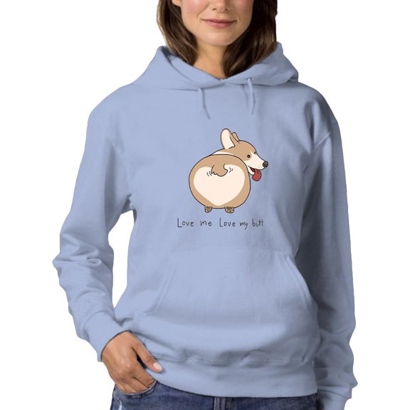 Cute Corgi Love Me . Hoodie Women -Image by Shutterstock, Female 5X-Large