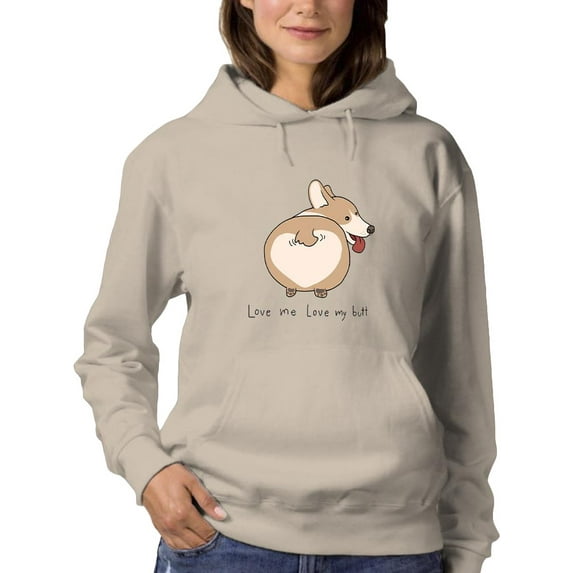 Cute Corgi Love Me . Hoodie Women -Image by Shutterstock, Female x-Large