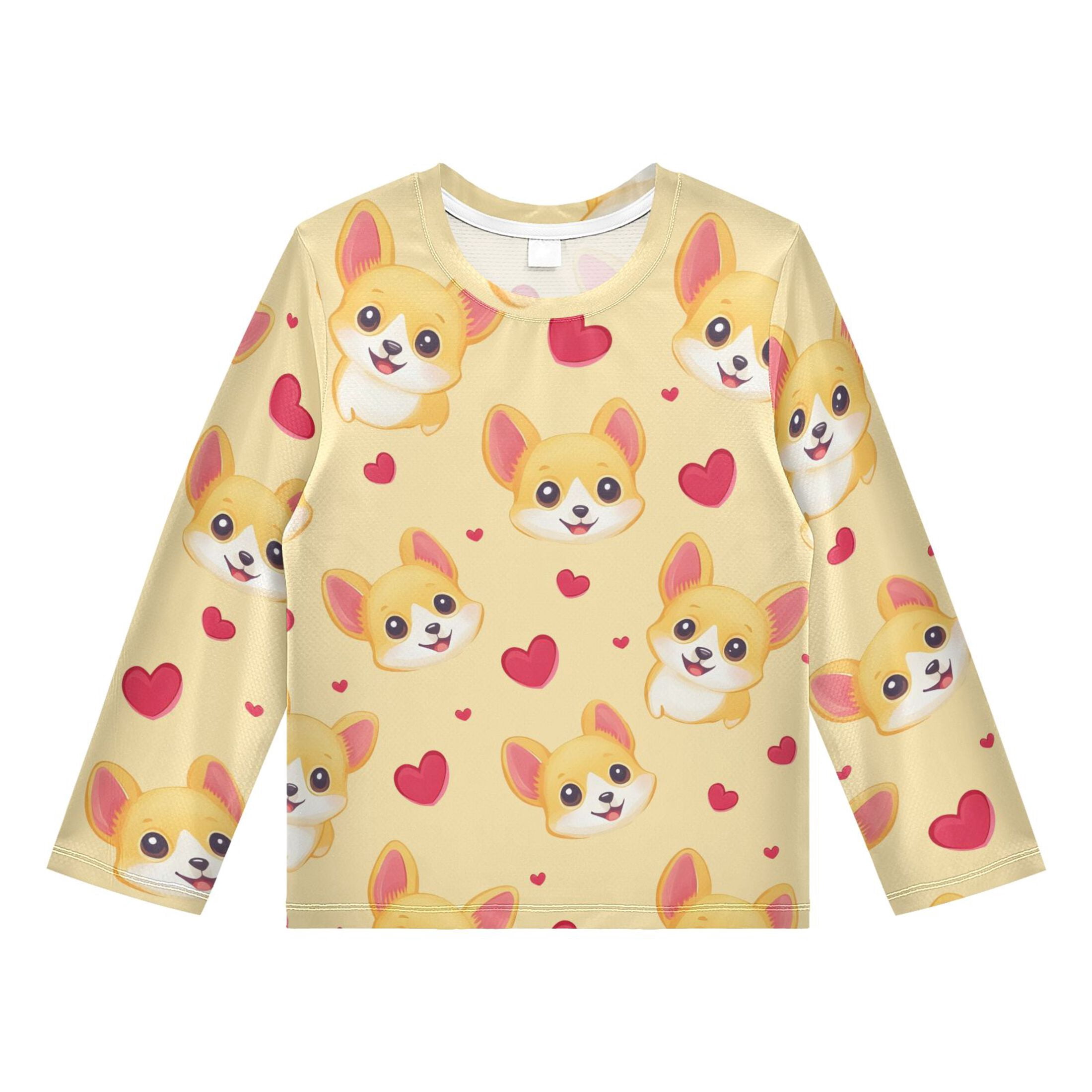 Cute Corgi Love Pattern Boys' Rash Guard Shirts UPF 50 Plus Sun ...