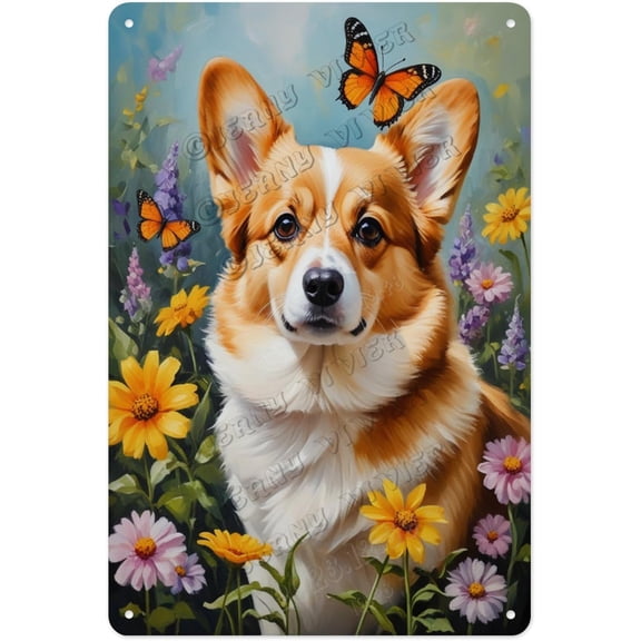 Cute Corgi Portrait Aluminum Sign 12x16 Inches - Office Wall Decor for Remote Workers with Pets