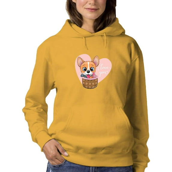 Cute Corgi Pup In A Basket Hoodie Women -Image by Shutterstock, Female 4X-Large
