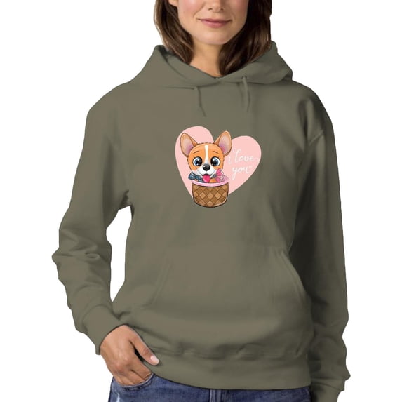 Cute Corgi Pup In A Basket Hoodie Women -Image by Shutterstock, Female Medium