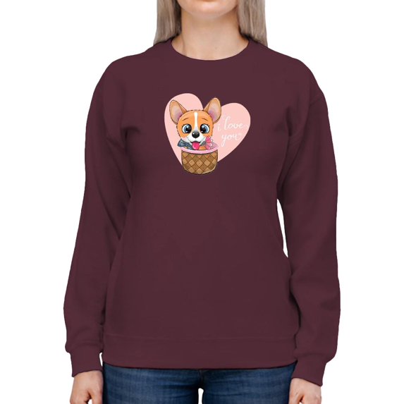 Cute Corgi Pup In A Basket Sweatshirt Women -Image by Shutterstock, Female x-Large