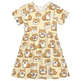 thumbnail image 1 of Cute Corgi Short Sleeve Dress A-Line Cute Midi Casual Sundress 2-8 Years, 1 of 6