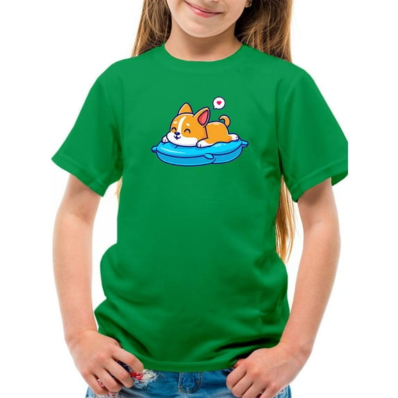Cute Corgi Sleeping On Pillow T-Shirt Juniors -Image by Shutterstock, Small